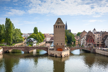 Fototapeta na wymiar Strasbourg, medieval bridge Ponts Couverts in the 