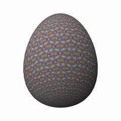 Artfully designed and colorful easter egg, ornate geometric and abstract colored pattern on white background