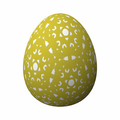 Artfully designed and colorful easter egg, ornate geometric and abstract colored pattern on white background