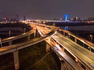 Traffic Aerial View - Traffic concept image, birds eye daytime view use the drone in Taipei, Taiwan.