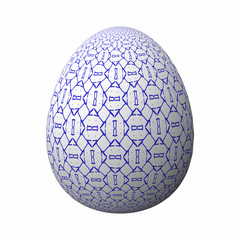 Artfully designed and colorful easter egg, ornate geometric and abstract colored pattern on white background