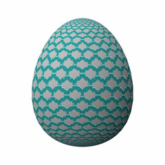 Artfully designed and colorful easter egg, ornate geometric and abstract colored pattern on white background