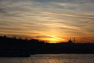Fototapeta na wymiar Sundown at the Bosporus in Istanbul