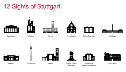 12 Sights of Stuttgart  - obrazy, fototapety, plakaty