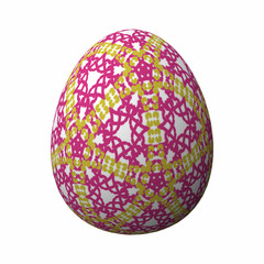 Artfully designed and colorful easter egg, ornate geometric and abstract colored pattern on white background