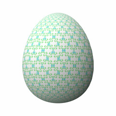 Artfully designed and colorful easter egg, ornate geometric and abstract colored pattern on white background