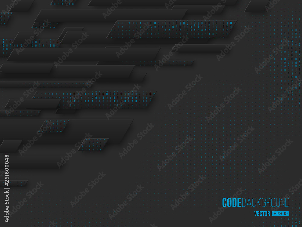 Aufkleber binary code digital technology concept. abstract 3d geometric shapes with zero one matrix, black wit
