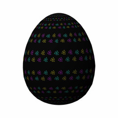 Artfully designed and colorful easter egg, ornate geometric and abstract colored pattern on white background