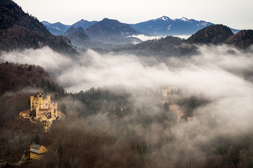 Panoramic view of Hohenschwangau Castle, Bavaria, 2016. Landscape format.