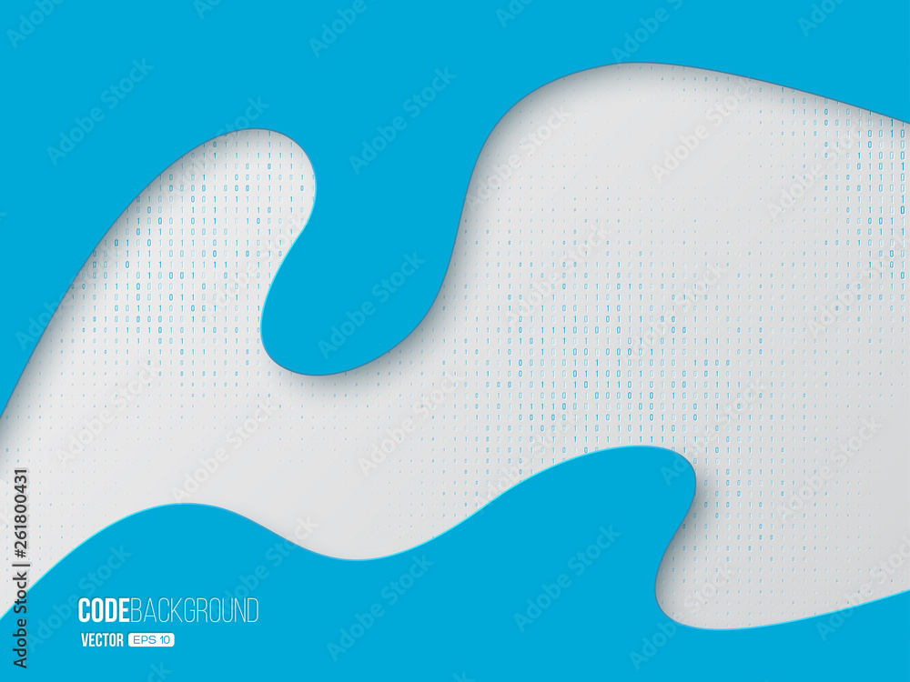 Aufkleber binary code digital technology concept. abstract 3d paper cut style in white with blue colors. vecto