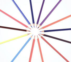 Circle from colour pencils.isolated on white. photo with copy space.