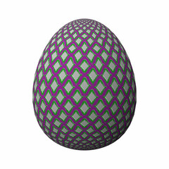 Artfully designed and colorful easter egg, ornate geometric and abstract colored pattern on white background