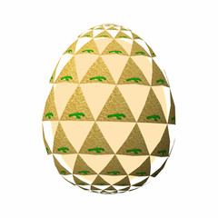 Artfully designed and colorful easter egg, ornate geometric and abstract colored pattern on white background