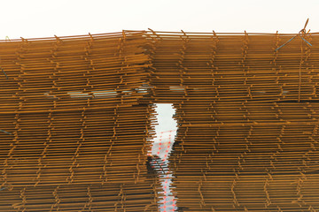 The texture of the iron bars. Construction of buildings in Batumi. Iron bars for the construction...