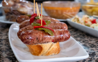 Sausage tapas in the bar of a bar