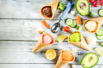 Trendy colorful vegetable ice cream