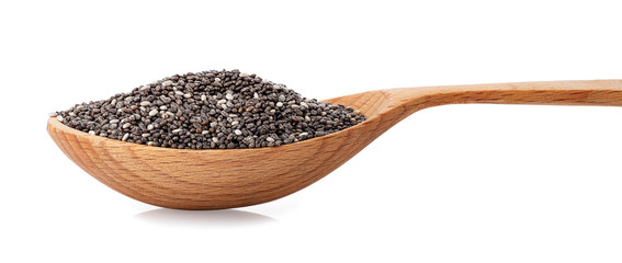 chia seeds in wooden spoon