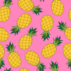 Hand draw seamless pattern of pineapple. Vector illustration.