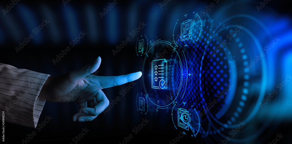 Poster Hand touch icon of Document Management Data System Business Internet Technology Concept.
