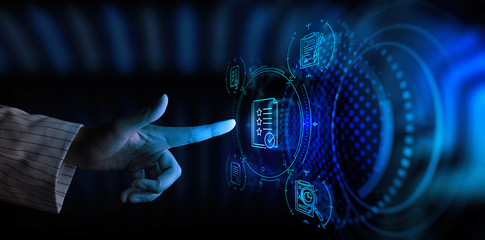 Hand touch icon of Document Management Data System Business Internet Technology Concept.