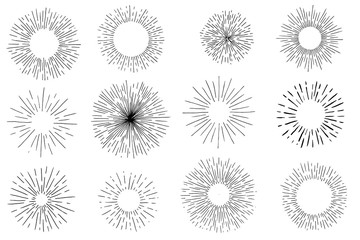 Set of Vintage hand drawn sunbursts