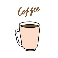 Vector illustration on white background. A Cup of tea and a kettle on the table. Tea time.