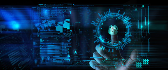 Fingerprint scanning provides security access biometrics identification with Business Technology...