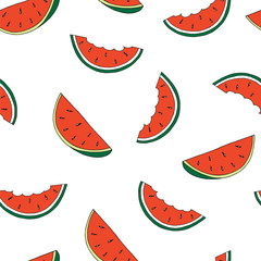 Hand draw seamless pattern of watermelon. Vector illustration.