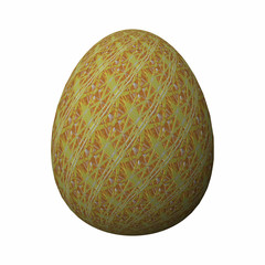 Artfully designed and colorful easter egg, ornate geometric and abstract colored pattern on white background