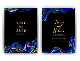 Wedding invitation card, Save the date wedding card, Modern card design with golden geometric and brush stroke, Vector illustration.