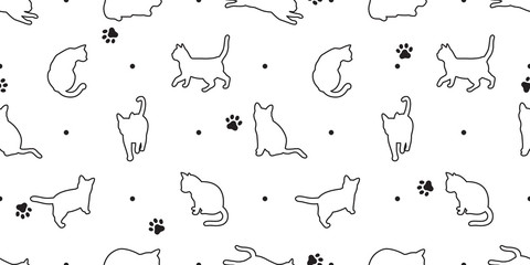 Fototapeta premium cat seamless pattern vector paw kitten calico pet polka dot repeat wallpaper scarf isolated tile background breed white