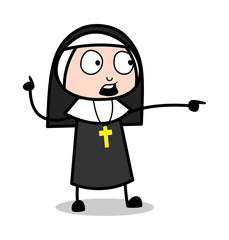Showing with Pointing Finger - Cartoon Nun Lady Vector Illustration﻿