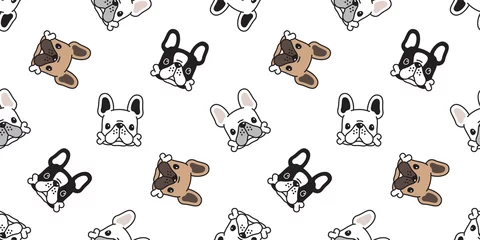 Washable wall murals Dogs Dog seamless pattern french bulldog bone vector head puppy pet scarf isolated tile background repeat wallpaper cartoon illustration