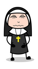 Obraz premium Stomach Problem - Cartoon Nun Lady Vector Illustration﻿