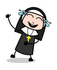 Laughing on Joke - Cartoon Nun Lady Vector Illustration﻿