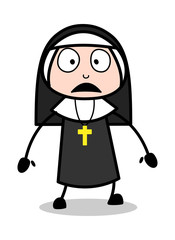 Horrified - Cartoon Nun Lady Vector Illustration﻿