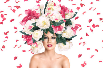 Fototapeta na wymiar Betautiful young woman portrait with flower headband