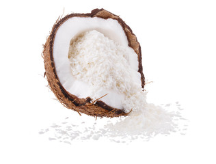 slice coconut shavings isolated on white background clipping path