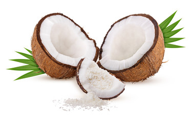 slice coconut shavings isolated on white background clipping path