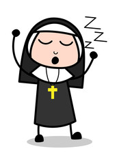 Sleepy - Cartoon Nun Lady Vector Illustration﻿