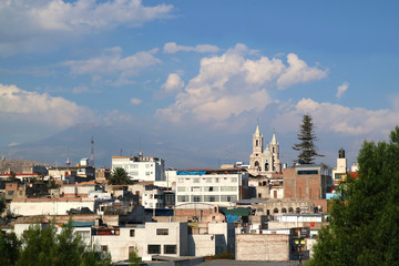 The Skyline of Arequipa with the Belfry of Arequipa Cathedral and Saint Augustine Church, Arequipa, Peru