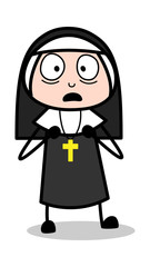 Terrified - Cartoon Nun Lady Vector Illustration﻿