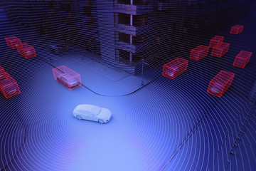Autonomous driving concept illustration - 3d rendering