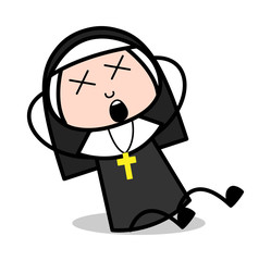 Head Injury - Cartoon Nun Lady Vector Illustration﻿