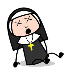 Groaning with Pain - Cartoon Nun Lady Vector Illustration﻿