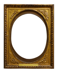 Picture gold wooden tondo frame for design on isolated background