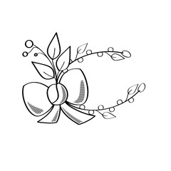 floral linear simple ornament with bow and leaves
