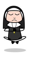 Meditation - Cartoon Nun Lady Vector Illustration﻿