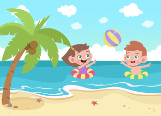 Plakat kids play at the beach vector illustration