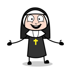 Calling for Hug - Cartoon Nun Lady Vector Illustration﻿